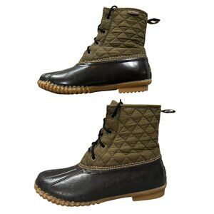 JBU by Jambu Stefani Army Green Brown Quilted Duck Boots Size 7